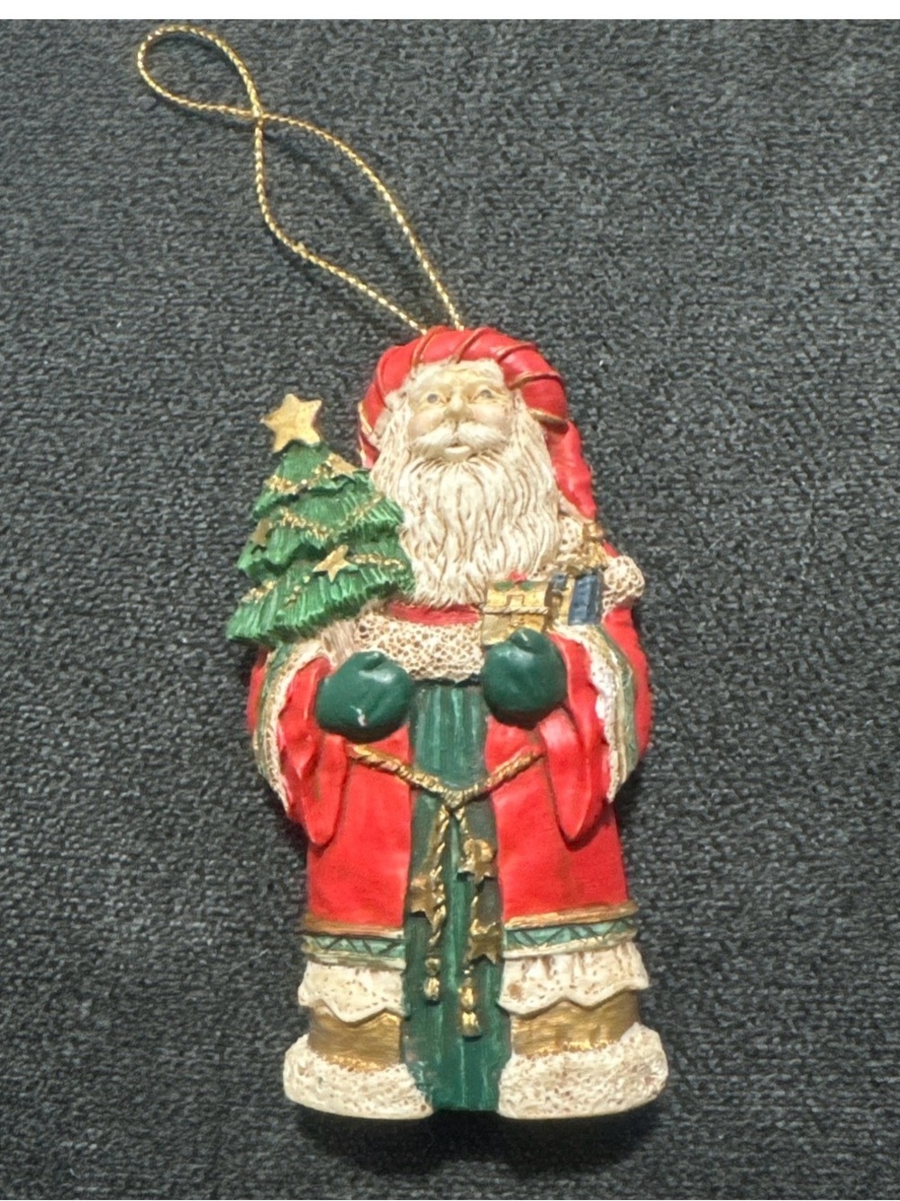 Hand-Painted Red Santa Claus Holiday Ornament with Green Tree